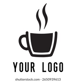 Logotipo de xícara de café mínimo - Design de vetor estilo silhueta de caneca de bebida quente com vapor, ideal para cafés, lojas de café, marca de restaurante, ícones de menu e embalagem de alimentos