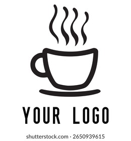 Logotipo de xícara de café mínimo - Design de vetor estilo silhueta de caneca de bebida quente com vapor, ideal para cafés, lojas de café, marca de restaurante, ícones de menu e embalagem de alimentos