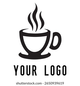 Logotipo de xícara de café mínimo - Design de vetor estilo silhueta de caneca de bebida quente com vapor, ideal para cafés, lojas de café, marca de restaurante, ícones de menu e embalagem de alimentos