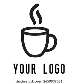 Logotipo de xícara de café mínimo - Design de vetor estilo silhueta de caneca de bebida quente com vapor, ideal para cafés, lojas de café, marca de restaurante, ícones de menu e embalagem de alimentos