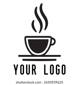 Logotipo de xícara de café mínimo - Design de vetor estilo silhueta de caneca de bebida quente com vapor, ideal para cafés, lojas de café, marca de restaurante, ícones de menu e embalagem de alimentos