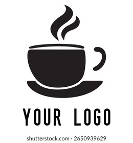 Logotipo de xícara de café mínimo - Design de vetor estilo silhueta de caneca de bebida quente com vapor, ideal para cafés, lojas de café, marca de restaurante, ícones de menu e embalagem de alimentos