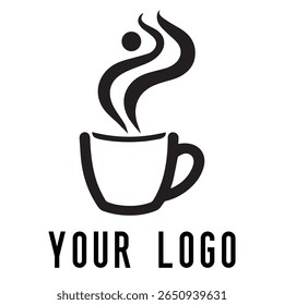 Logotipo de xícara de café mínimo - Design de vetor estilo silhueta de caneca de bebida quente com vapor, ideal para cafés, lojas de café, marca de restaurante, ícones de menu e embalagem de alimentos