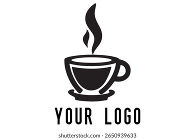 Logotipo de xícara de café mínimo - Design de vetor estilo silhueta de caneca de bebida quente com vapor, ideal para cafés, lojas de café, marca de restaurante, ícones de menu e embalagem de alimentos