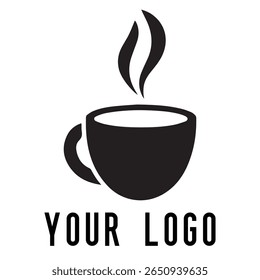 Logotipo de xícara de café mínimo - Design de vetor estilo silhueta de caneca de bebida quente com vapor, ideal para cafés, lojas de café, marca de restaurante, ícones de menu e embalagem de alimentos