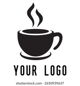 Logotipo de xícara de café mínimo - Design de vetor estilo silhueta de caneca de bebida quente com vapor, ideal para cafés, lojas de café, marca de restaurante, ícones de menu e embalagem de alimentos