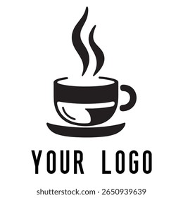 Logotipo de xícara de café mínimo - Design de vetor estilo silhueta de caneca de bebida quente com vapor, ideal para cafés, lojas de café, marca de restaurante, ícones de menu e embalagem de alimentos