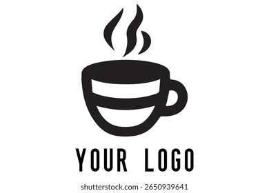Logotipo de xícara de café mínimo - Design de vetor estilo silhueta de caneca de bebida quente com vapor, ideal para cafés, lojas de café, marca de restaurante, ícones de menu e embalagem de alimentos