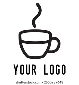 Logotipo de xícara de café mínimo - Design de vetor estilo silhueta de caneca de bebida quente com vapor, ideal para cafés, lojas de café, marca de restaurante, ícones de menu e embalagem de alimentos