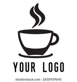 Logotipo de xícara de café mínimo - Design de vetor estilo silhueta de caneca de bebida quente com vapor, ideal para cafés, lojas de café, marca de restaurante, ícones de menu e embalagem de alimentos