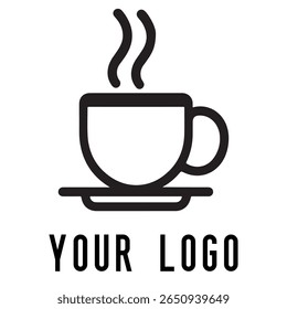 Logotipo de xícara de café mínimo - Design de vetor estilo silhueta de caneca de bebida quente com vapor, ideal para cafés, lojas de café, marca de restaurante, ícones de menu e embalagem de alimentos