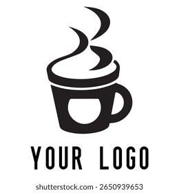 Logotipo de xícara de café mínimo - Design de vetor estilo silhueta de caneca de bebida quente com vapor, ideal para cafés, lojas de café, marca de restaurante, ícones de menu e embalagem de alimentos