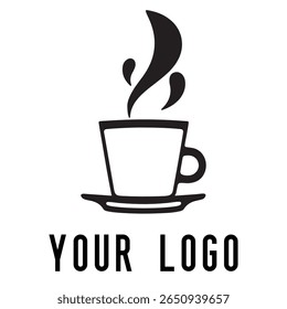 Logotipo de xícara de café mínimo - Design de vetor estilo silhueta de caneca de bebida quente com vapor, ideal para cafés, lojas de café, marca de restaurante, ícones de menu e embalagem de alimentos
