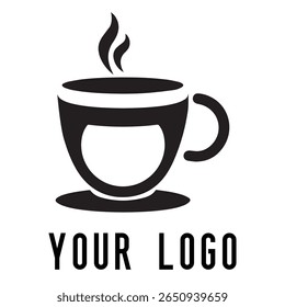 Logotipo de xícara de café mínimo - Design de vetor estilo silhueta de caneca de bebida quente com vapor, ideal para cafés, lojas de café, marca de restaurante, ícones de menu e embalagem de alimentos
