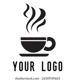 Logotipo de xícara de café mínimo - Design de vetor estilo silhueta de caneca de bebida quente com vapor, ideal para cafés, lojas de café, marca de restaurante, ícones de menu e embalagem de alimentos