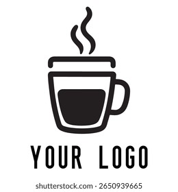 Minimal Coffee Cup Logo – Silhouette Style Vector Design of Hot Beverage Mug with Steam, Ideal for Cafes, Coffee Shops, Restaurant Branding, Menu Icons, and Food Packaging