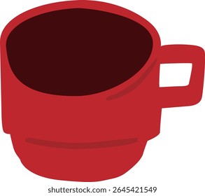 Minimal Coffee Cup in Red Mug | Flat Hand Drawn Hot Drink Illustration