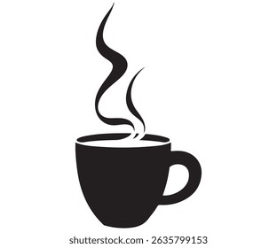 Vector de la silueta de la taza de café mínima - Icono de la bebida caliente con el vapor creciente