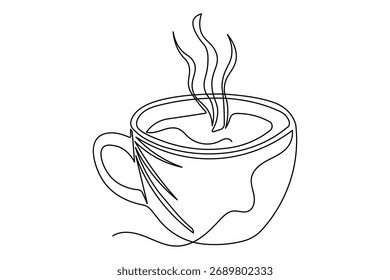 Mínimo café y tazas de dibujo continuo de una línea aislado en blanco