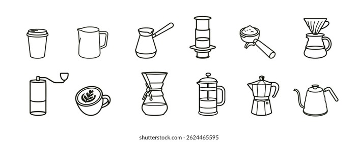 Minimal coffee equipment icons collection set
