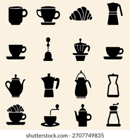 Conjunto de Vetor Mínimo de Ícones de Café