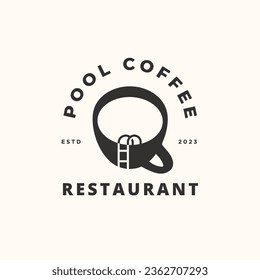 Minimal  coffee mug cup with pool ladder logo design concept. Vector illustration