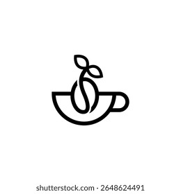 Minimal coffee shop logo. Cafe mug and bean icon.