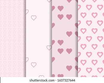 Minimal collection of love or heart pattern background with pink colors theme. Vector illustration for holiday, valentine day, wedding day, ornament, banner, and decoration. Eps 10