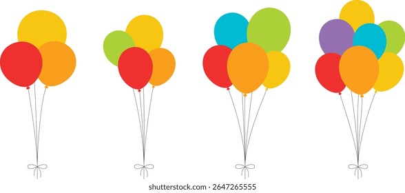 Colorido mínimo Balões Bunch plana Vetor coleção para aniversário e decoração de celebração
