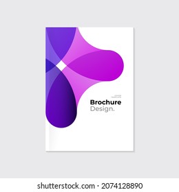 Minimal colorful brochure, leaflet template. Violet geometric abstract figure on white background.