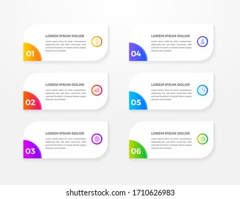 Minimal colorful Business Infographic template. 6 options or steps. Vector Infographics element for business concept. Can be used for presentations, web sites, banners, printed mater