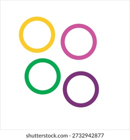 Minimal Colorful Circle Ring Set in Four Colors on White Background