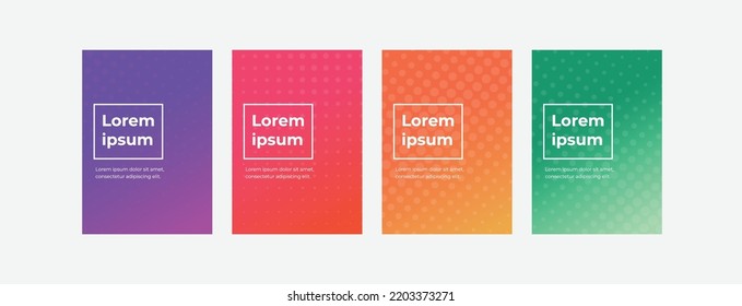 Minimal colorful covers design with halftone dots. Modern geometric patterns vector set.