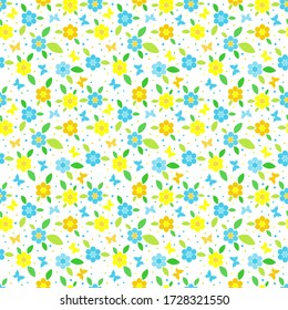 Minimal colorful flowers and leaves seamless pattern. Vector illustration.