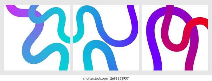 Minimal colorful gradient wave ribbon design. Abstract flowing line with loop and smooth curve art illustration presentation, web poster design
