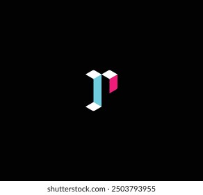 Minimal Colorful Letter P or R logo 3D isometric lines geometric shape template design vector