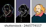 Minimal colorful line art portrait of writer Shakespeare, Pop art design for poster, t shirt and products