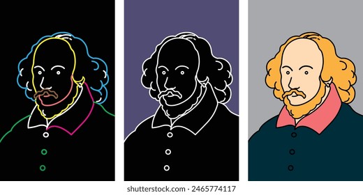 Minimal colorful line art portrait of writer Shakespeare, Pop art design for poster, t shirt and products