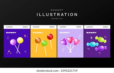 Minimal and colorful lollipop illustration set. Dessert illustration vector eps.