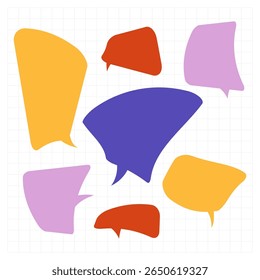 Minimal colorful speech bubbles set abstract dialog shapes for comment communication or chat message design