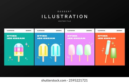 Minimal and colorful stick ice cream illustration set. Dessert illustration vector eps.