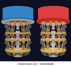 Minimal Colorful Symmetric Infographic Vector Of Futuristic Quantum Computing Computer With Detailed Mechanic Hardware Machine