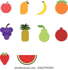 minimal colorful vector icons of fruits collection