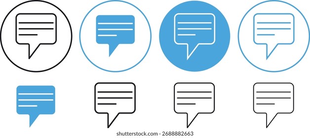 Ícone de comentário mínimo mostrando o balão de bate-papo para aplicativos de mensagens, comentários e comunicação. Perfeito para mídia social, conversa, interface do usuário e web design. Símbolo vetorial plano moderno para uso da interface.