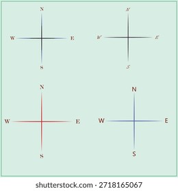 Iconos de dirección de brújula mínima que muestran las Orientaciones noreste-suroeste. Símbolos de estilo de Vector limpios ideales para mapas de navegación Educación de diseño de interfaz de usuario Presentaciones de marca y uso de señalización.Pro