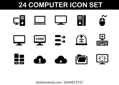 Minimal Computer Icons Set - 24 Modern Tech Symbols