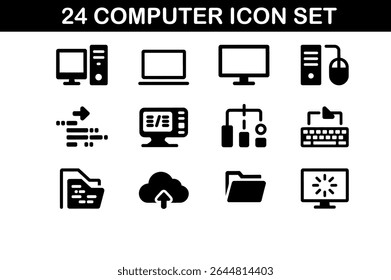 Minimal Computer Icons Set - 24 Modern Tech Symbols