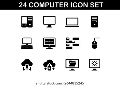 Minimal Computer Icons Set - 24 Modern Tech Symbols