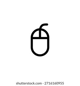 Minimal Computer Mouse Icon in Black Outline Isolated on White Background