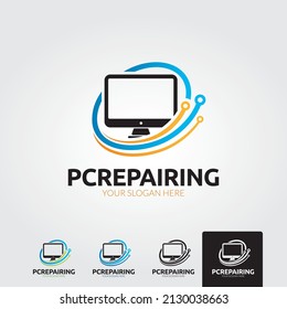minimal computer repair logo template - vector 
